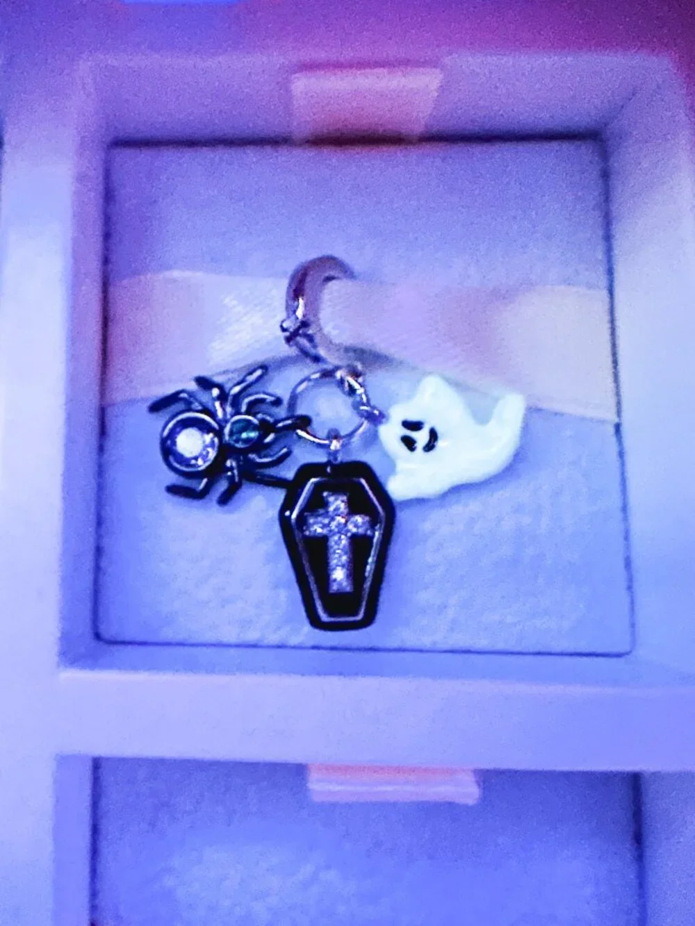 925 Sterling Silver Halloween Ghost, Spider And Coffin Dangle Charm Fits Pandora